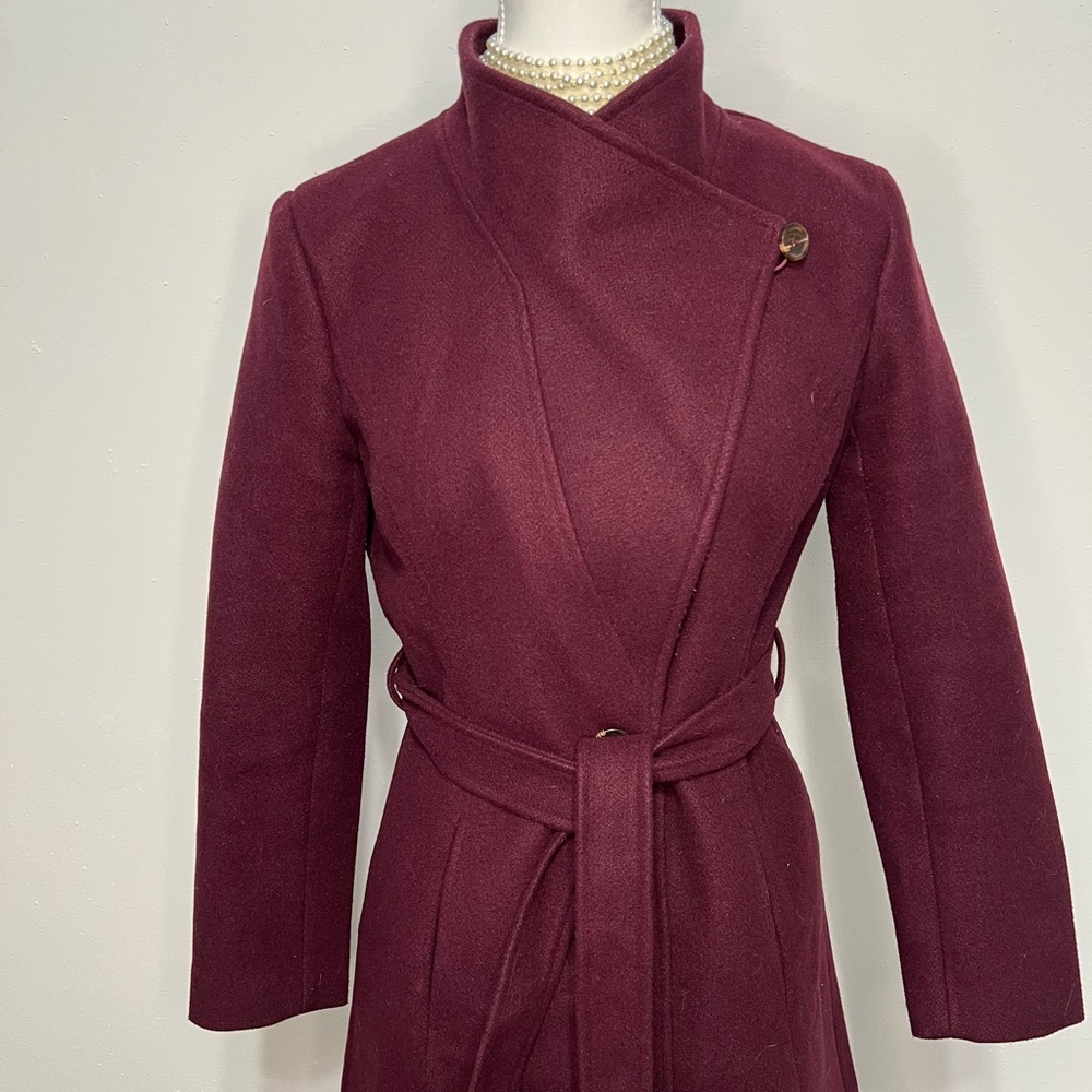 Belted Pea Coat, Wine, Allegra K